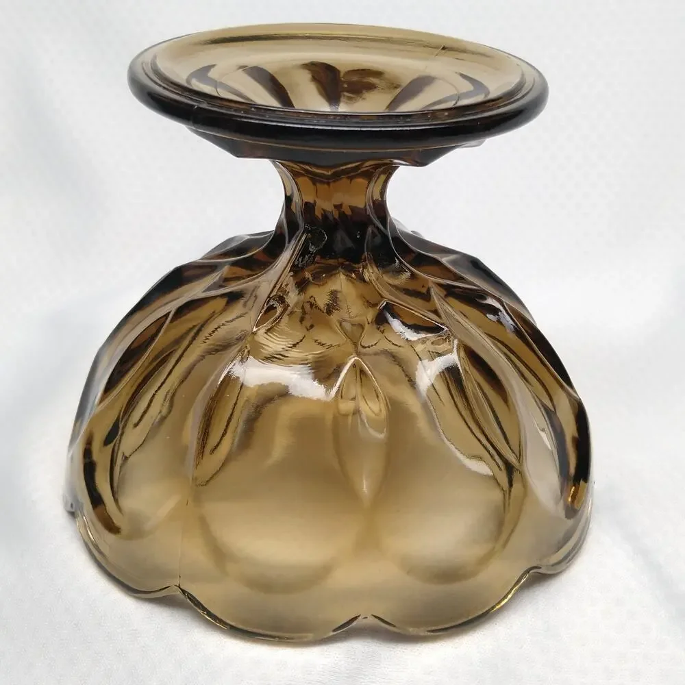 Anchor Hocking Fairfield Smoky Brown Glass Dessert Bowls Pedestal Set of 4 -CHIP
